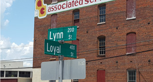 Street signs at intersection of Lynn and Loyal streets